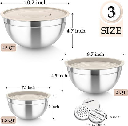 Mixing Bowls, Stainless Steel Nesting Salad Bowls Set2