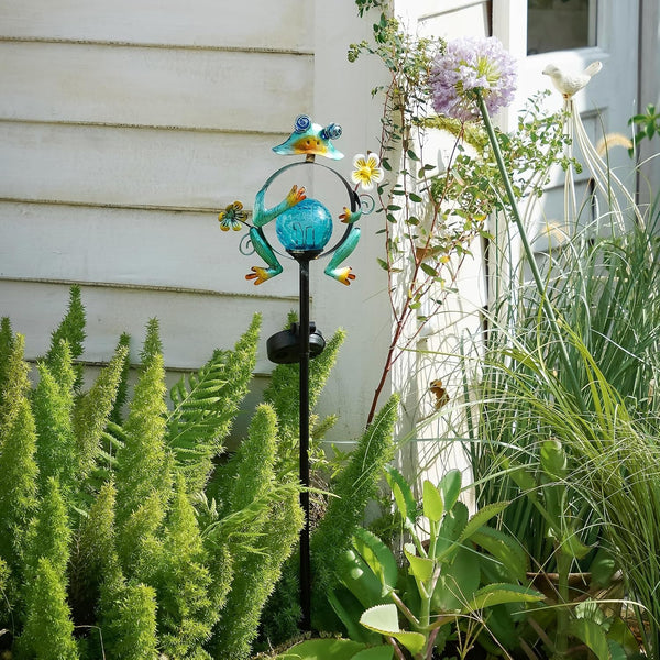 31-Inch Solar Frog Garden Stake with LED Lights, Metal Whimsical Frog Decor for Lawn & Flower Beds, Cute Amphibian Yard Art with Ground Spike, Outdoor Solar Light for Garden Pathway8