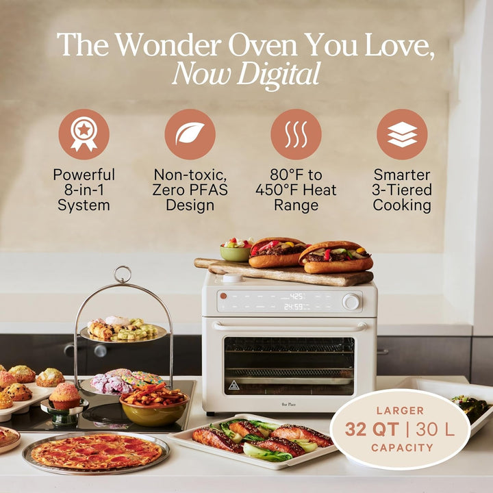 Our Place Wonder Oven Pro, 8-In-1 Digital Air Fryer Oven, 3-Rack, 32 Qt | Non-Toxic Air Fryer Toaster Oven Combo; Basket, Rack, Pan, Tray; Air Fry, Toast, Roast, Bake, Reheat, Broil, Proof, Dehydrate+2
