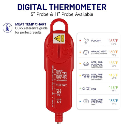 Digital Cooking Thermometer for Bread, 5-Inch Probe, Red | 2–3 Second Instant Read, IPX6 Waterproof, Backlit Display, ±2°F Accuracy, for Bread, Dough, Liquids, Water and Meat7