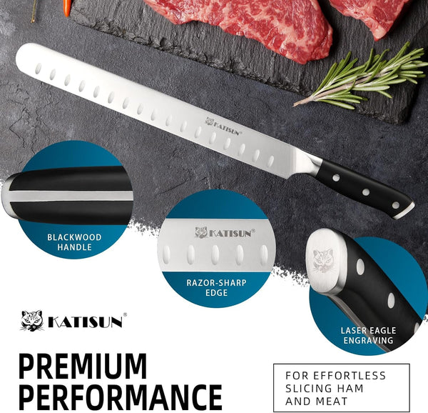 Brisket Knife, 12 Inch Carving & Slicing Knife for Meat Cutting, BBQ, Razor Sharp German Steel, Sheath Included, Ergonomic Handle Design, Grilling Gifts for Men3