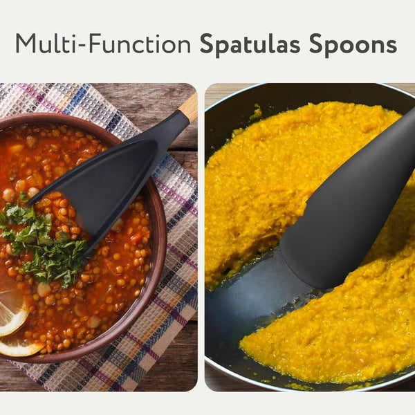 Spatula Spoon 2-Pack, Silicone Cooking Spoon for Nonstick Cookwares, Multifunction Kitchen Utensils for Cooking, Serving, Mixing, Scoop, Scrape and More4