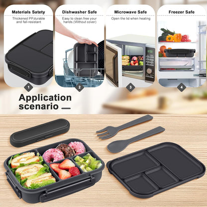 Lunch Box Kids,Bento Box Adult,Leakproof Lunch Containers for Adults/Kids/Toddler,1200Ml-4 Compartments Bento Lunch Box with Utensil,Microwave & Dishwasher & Freezer Safe (Dark Gray)6