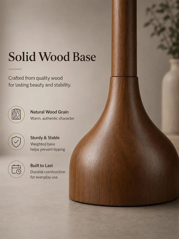 Mid Century Modern Real Wood Floor Lamp with Remote, 2 Shades | 65" Tall, Sculptural Teardrop Base, Foot Switch, Stepless Dimming, 3 Color Temperatures, 1H Timer, Bulb Included6