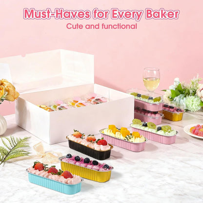 100 Pack Mini Cake Pans with Lids and Spoons, Disposable Aluminum Foil Cake Tins（6.8Oz） Individual Small Cake Baking Containers for Party, Wedding, Birthday3