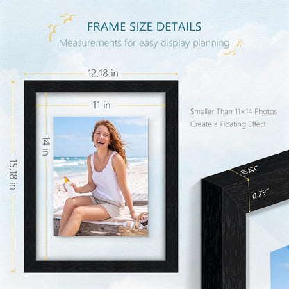 11X14 Floating Picture Frame, Real Double Glass Frame, Black3