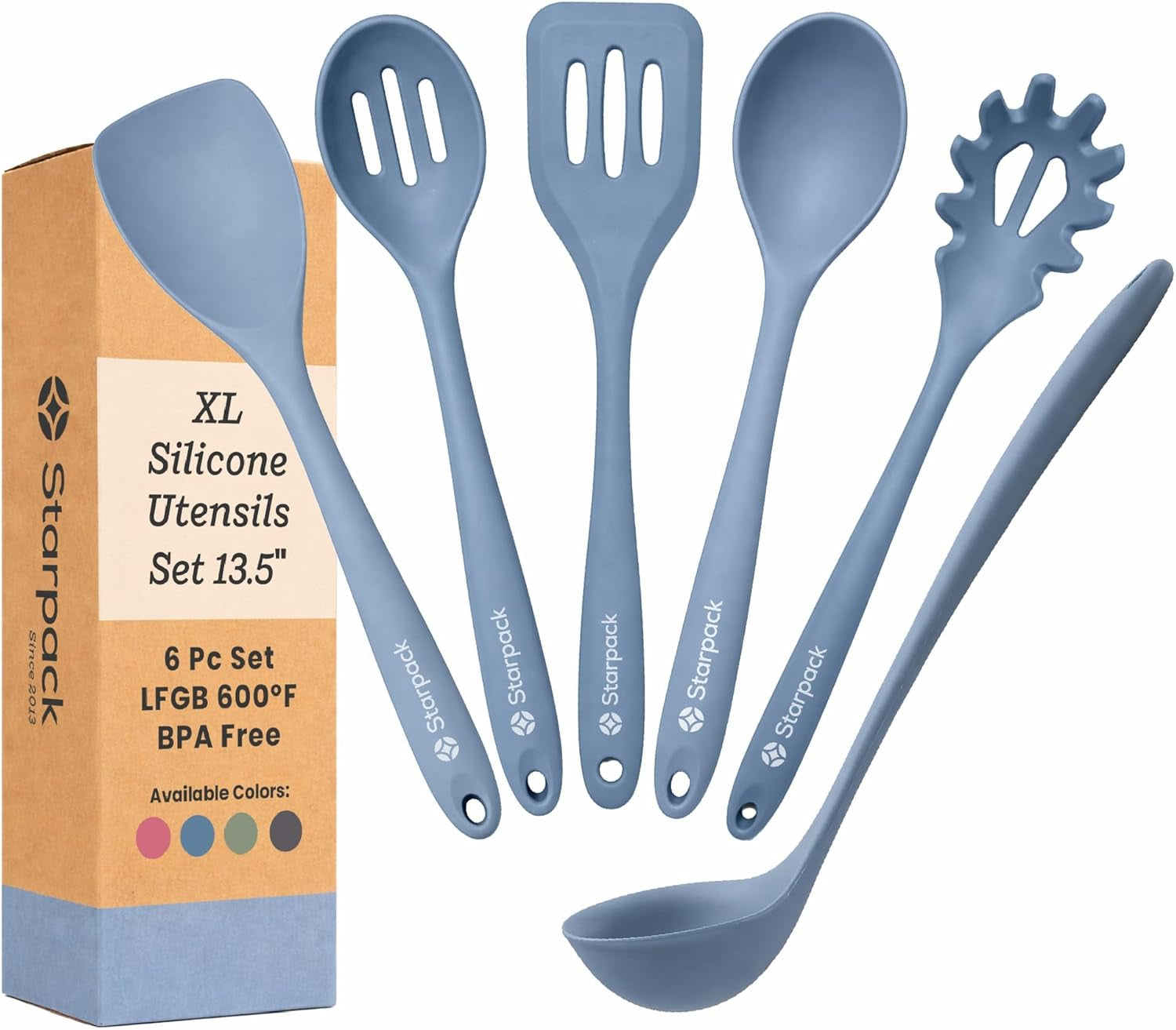 starpack-like-a-boss-xl-silicone-cooking-utensils-set-6-piece-13-5-lfgb-certified-600-f-heat-resistant-bpa-free-heavy-duty-steel-core-dishwasher-safe-for-nonstick-cookware-light-blue