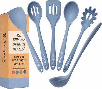 Starpack like a Boss XL Silicone Cooking Utensils Set (6-Piece, 13.5") - LFGB Certified, 600°F Heat Resistant, Bpa-Free - Heavy-Duty Steel Core, Dishwasher Safe - for Nonstick Cookware, Light Blue1