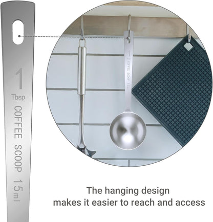 4Pcs 1 Tbsp 15Ml Stainless Steel Long Handle Coffee Measuring Scoop | Stainless Steel, Precise 1 Tbsp Measure, Long Handle, for Ground Coffee Tea Spice Powder, Dishwasher Safe, Multi-Use Scoop4
