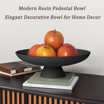 Modern Pedestal Decorative Bowl, Large Resin Fruit Bowl, Black | Style It on Kitchen Counters, Coffee Tables, or Entryway Tables. Use for Fruit Display, Key Storage, or Home Decor Accents2