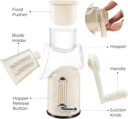 Rotary Cheese Grater 5 Blades Mandoline Slicer for Vegetable, Cream8