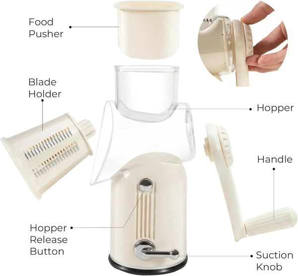 Rotary Cheese Grater 5 Blades Mandoline Slicer for Vegetable, Cream8
