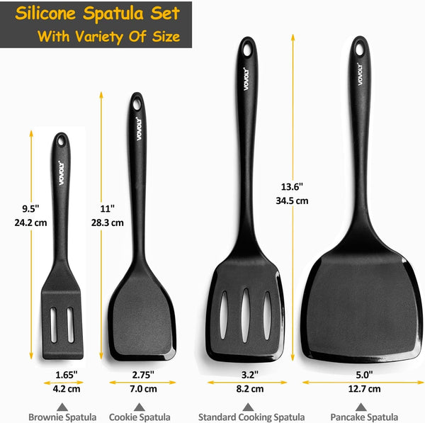 Silicone Spatula Set, 600°F Heat Resistant Silicone Spatula Turner Flipper for Cooking, Non Stick and Non Scratch Kitchen Utensils for Eggs & Pancakes, 4 Pack, Black2