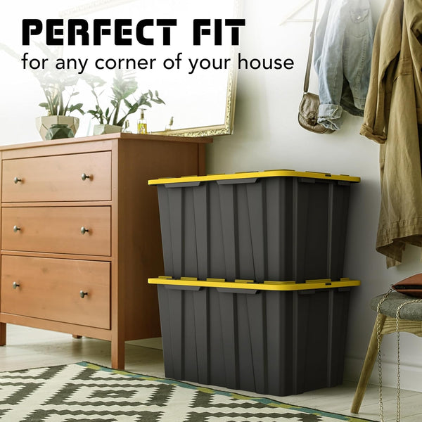 4 Pack of Large 17 Gallon Plastic Storage Bin Tote Organizing Container with Secure Latching Lids, Stackable, Extra Strength Clear with Built in Handle - Black and Yellow6
