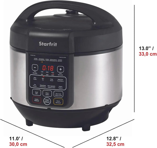 8L Electric Pressure Cooker, 11 Preset Functions, Black | Family-Size Capacity. 11 Preset Functions. Fast Cooking. Sauté, Steam & Slow Cook. Built-In Safety Features.2
