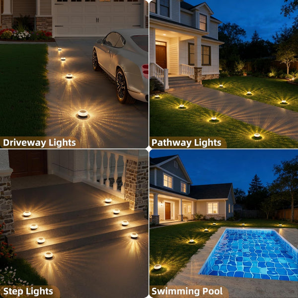 Solar Ground Lights Outdoor,12 Pack Flat Solar Pathway Lights7