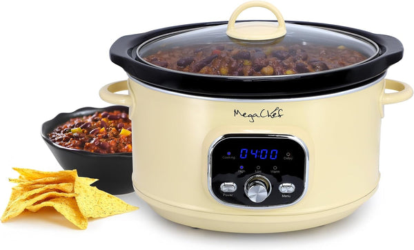 3.7 Quart Electric Countertop Slow Cooker Appliance with Removable Ceramic Pot Ivory, Adjustable Temperature (3.7 Qt Ivory)1