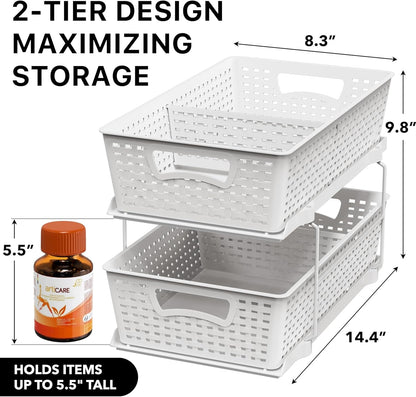 2 Tier Pull-Out Sliding Drawer under Sink Storage, White2
