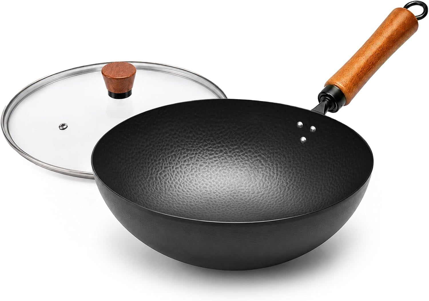 11-round-bottom-carbon-steel-wok-with-glass-lid-traditional-chinese-stir-fry-pan-for-gas-stove-wok-ring-3-2-qt-small-wok-for-1-3-people-uncoated-wood-handle-seasoning-required