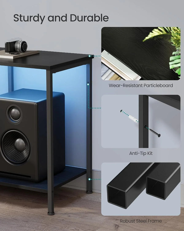 SONGMICS BELLAH Collection - TV Stand for Tvs up to 70 Inches, Media Console Table and Entertainment Center Unit for Living Room, with Shelves and Drawer, Steel, Modern, Ink Black ULGS131B101S5