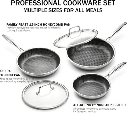 8 Inch Honeycomb Stainless Steel Nonstick Frying Pan Skillet | PFAS PFOA PTFE Free, Metal Utensil Safe, Scratch-Proof, All Cooktops Compatible, Dishwasher & Oven Safe Fajita Cooking Pan8