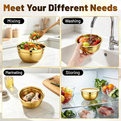 1.5 QT Stainless Steel Mixing Bowls with Lids, 2 Pack, Gold6