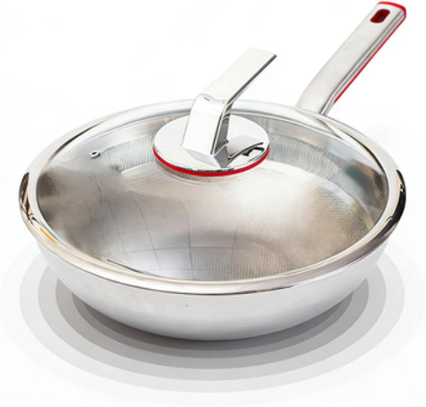Titanium Hammered Deepen Wok with Lid, Multifunctional Ultra-Durable Scratch-Resistant Non Stick Even Heating Titanium Wok for Cooking with All Cooktops,12.59In1