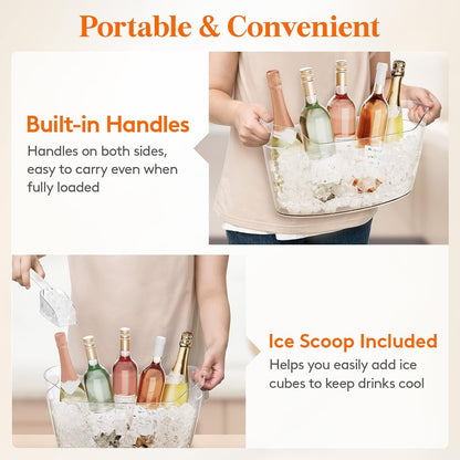 6.5L Plastic Ice Bucket for Parties with Handle & Scoop, 2 Pcs | Thickened Drop-Resistant Beverage Tub for Champagne, Wine, Beer, Juice, Drink Cooler for Mimosa & Soda Bar, Table Chiller5