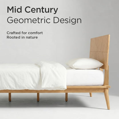 Loki Solid Wood Platform Bed King, Chevron Headboard, Light Oak3