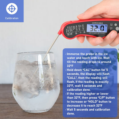 Digital Meat Thermometer, Instant Read, Foldable Probe, Red | IP66 Waterproof Design, Backlit Display, Calibration Function, for Meat, Baking and Grilling5