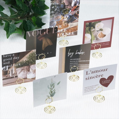 20Pcs Mini Place Card Holders, Cute Table Number Holders, Small Size Table Card Holder Tables Number Stands, Wire Photo Picture Menu Clips for Wedding Centerpieces, Anniversary Party (Gold)7