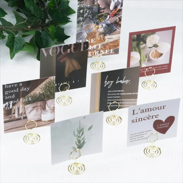 20Pcs Mini Place Card Holders, Cute Table Number Holders, Small Size Table Card Holder Tables Number Stands, Wire Photo Picture Menu Clips for Wedding Centerpieces, Anniversary Party (Gold)7