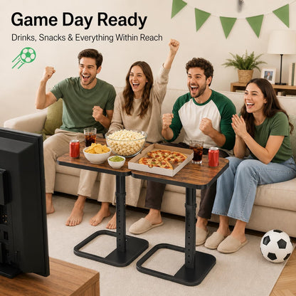Adjustable Height C-Shaped End Table, 9-Level Side Table with Thickened Metal Rounded Edge, Couch Table Slides under Sofa or Bed, Eating, Working, TV Tray Table for Small Spaces, Brown9