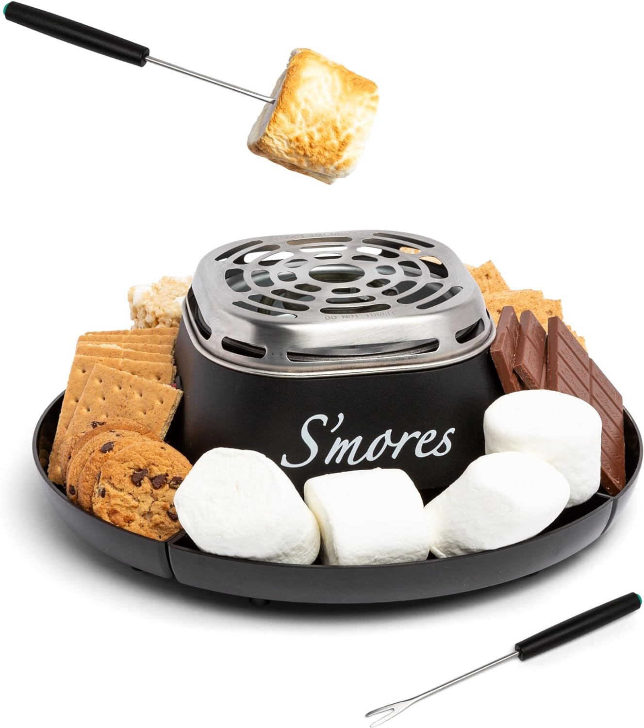 tabletop-indoor-electric-smores-maker-smores-kit-with-marshmallow-roasting-sticks-and-4-trays-for-graham-crackers-chocolate-and-marshmallows-movie-night-supplies-black