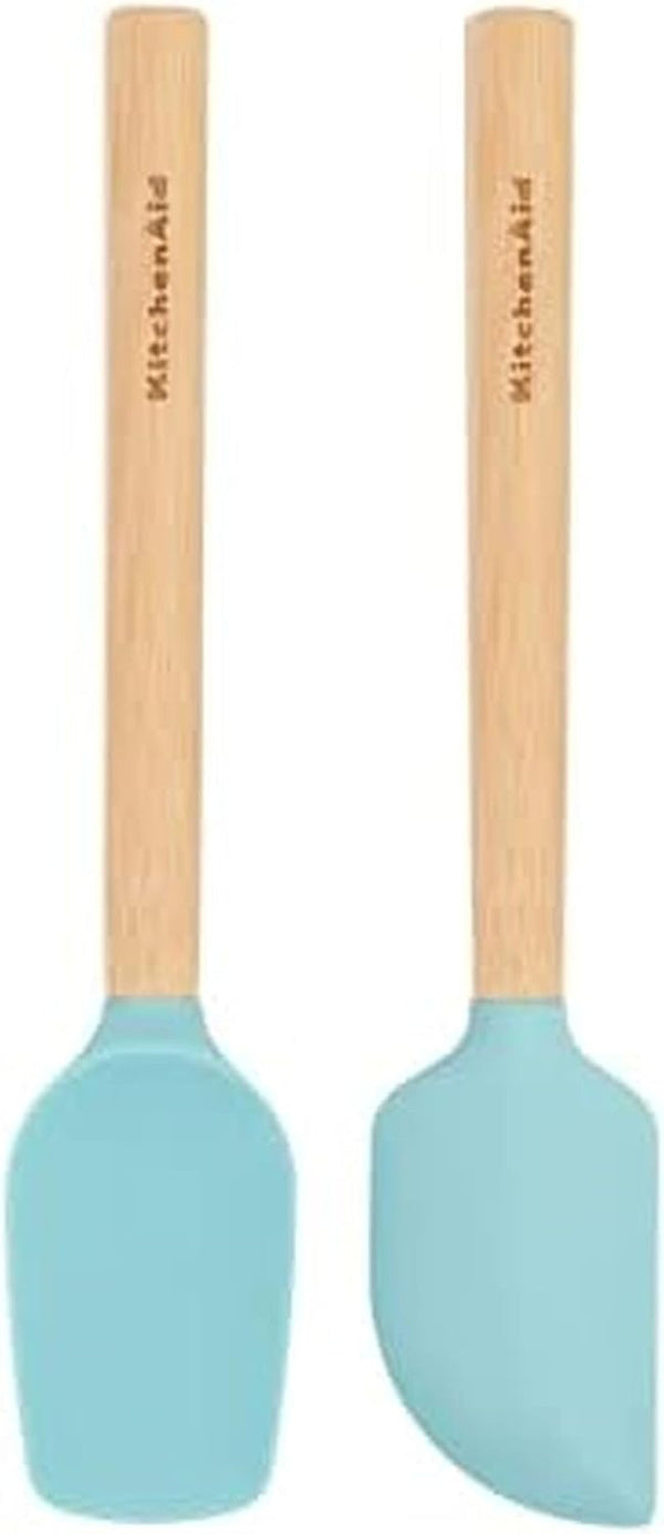 Kitchenaid Bamboo Wood Handled MINI Spatula Set with Silicone Head, Set of 2, Aqua Sky1