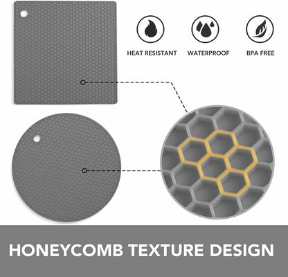 4 Pack Trivets for Hot Dishes | Hot Pads for Kitchen, Silicone Pot Holders for Kitchen Countertops,Table, Hot Pots and Pans, Easy to Wash and Dry, Grey3