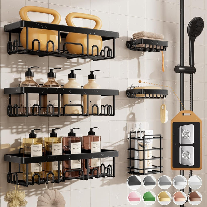 Shower Caddy 6-Pack, Bathroom Organizers and Storage Shelves, Black