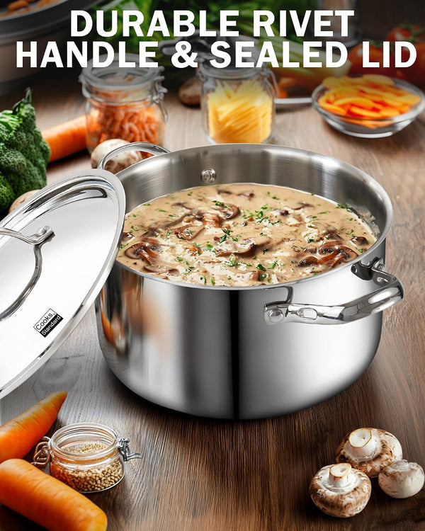 Multi-Ply Clad 6 Quart Stainless Steel Stock Pot with Lid | Tri-Ply Dutch Oven for Boiling, Stews, Sauces, Induction Ready, Dishwasher & Oven Safe4