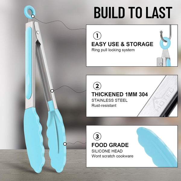 Silicone Serving Tongs for Cooking 9-Inch Kitchen Tongs with Silicone Tips, Set of 3 (Gradient Blue)7