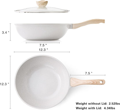 Ceramic Wok Pan, 12 Inch Nonstick Wok with Lid, Healthy Non Toxic Woks & Stir-Fry Pans for Cooking, Induction Cookware, PFOA & PFAS Free (Grey)6