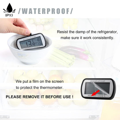 Refrigerator Thermometer Digital Fridge Freezer Thermometer 2 Pack | Freezer Thermometer with Magnetic Back Large LCD, No Fills Easy to Read (Black)6