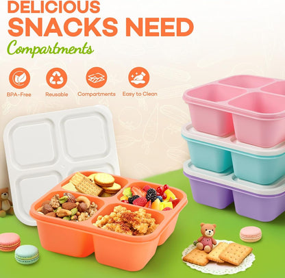 Bento Box Adult Lunch Box- 4 Pack,4 Compartment Snack Containers Reusable Meal Prep Stackable Bpa-Free Lunch Containers for Home, Work, Travel (4 Color)5