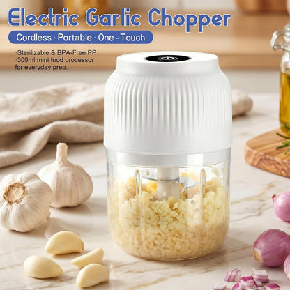 Electric Garlic Chopper, 2026 New Mini Food Processor & Food Chopper for Kitchen, Portable Cordless Garlic Mincer with 4 Stainless Steel Blades, Small Vegetable Chopper for Onion Salad (300ML Blue)2