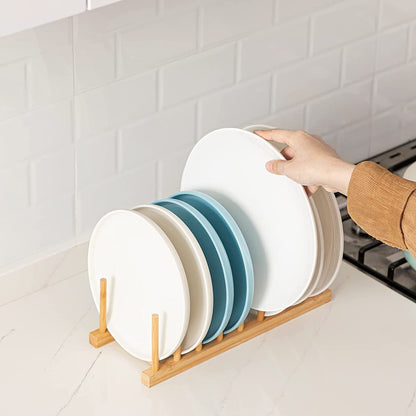 2Pcs Bamboo Dish Plate Bowl Cup Book Pot Lid Cutting Board Drying Rack Stand Drainer Storage Holder Organizer Kitchen Cabinet（Keep Dry）4