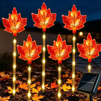 Solar Fall Pathway Lights - 6 Pack Outdoor Path Maple Leaf Light, 8 Lighting Modes, Waterproof Garden Stake Lights for Autumn, Thanksgiving, Halloween, Landscae Decor1
