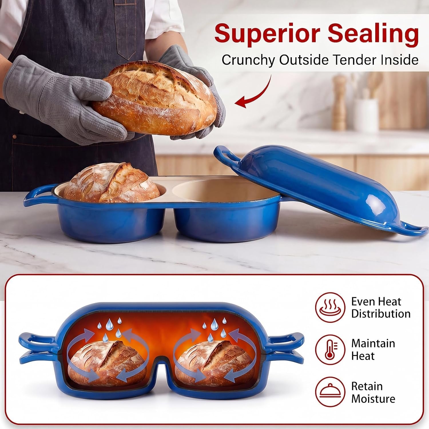 cast-iron-dutch-oven-for-sourdough-bread-baking-mini-enameled-bread-pot-with-lid-nonstick-double-loaf-pan-for-homemade-bread-cake-meatloaf-oven-safe-to-500-f-16-5cm-diameter-blue