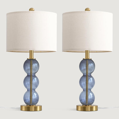 25" Blue Table Lamps for Living Room, Glass Modern Table Lamp Set of 2, USB Charging Ports, Linen Shade, Bedside Lamps for Bedroom, Nightstand, Side Table8