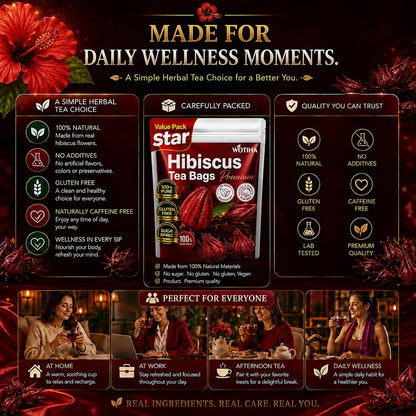 Premium 80 Hibiscus Flower Tea Bags (Flor De Jamaica) - 100% Natural, Tart & Refreshing, Hot or Ice Tea - Rich in Antioxidants, Sugar-Free Caffeine-Free Non-Gmo Vegan Gluten-Free.9