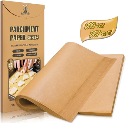 200 Pcs Parchment Paper Sheets, 12 X 16 Inch, Precut Non-Stick Parchment Sheets for Baking, Cooking, Grilling, Air Fryer and Steaming - Unbleached, Fit for Half Sheet Pans1