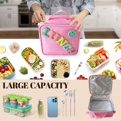 Insulated Lunch Bag with Adjustable Shoulder Strap, Girls Preppy Lunch Box5